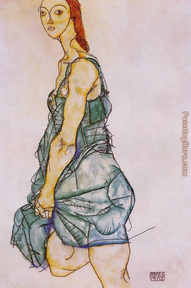 Egon Schiele Standing Woman in a Green Skirt